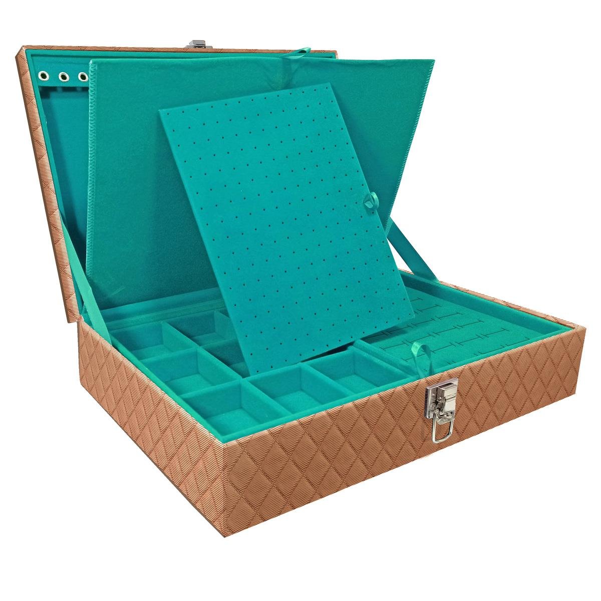 Estojo Maleta Porta Jóias Dupla Grande Dijon Cobre