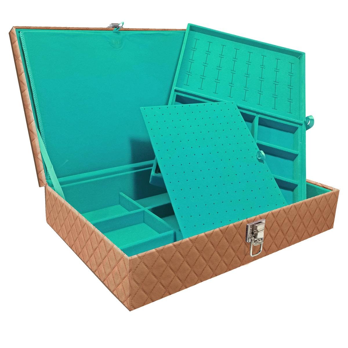 Estojo Maleta Porta Jóias Dupla Grande Dijon Cobre