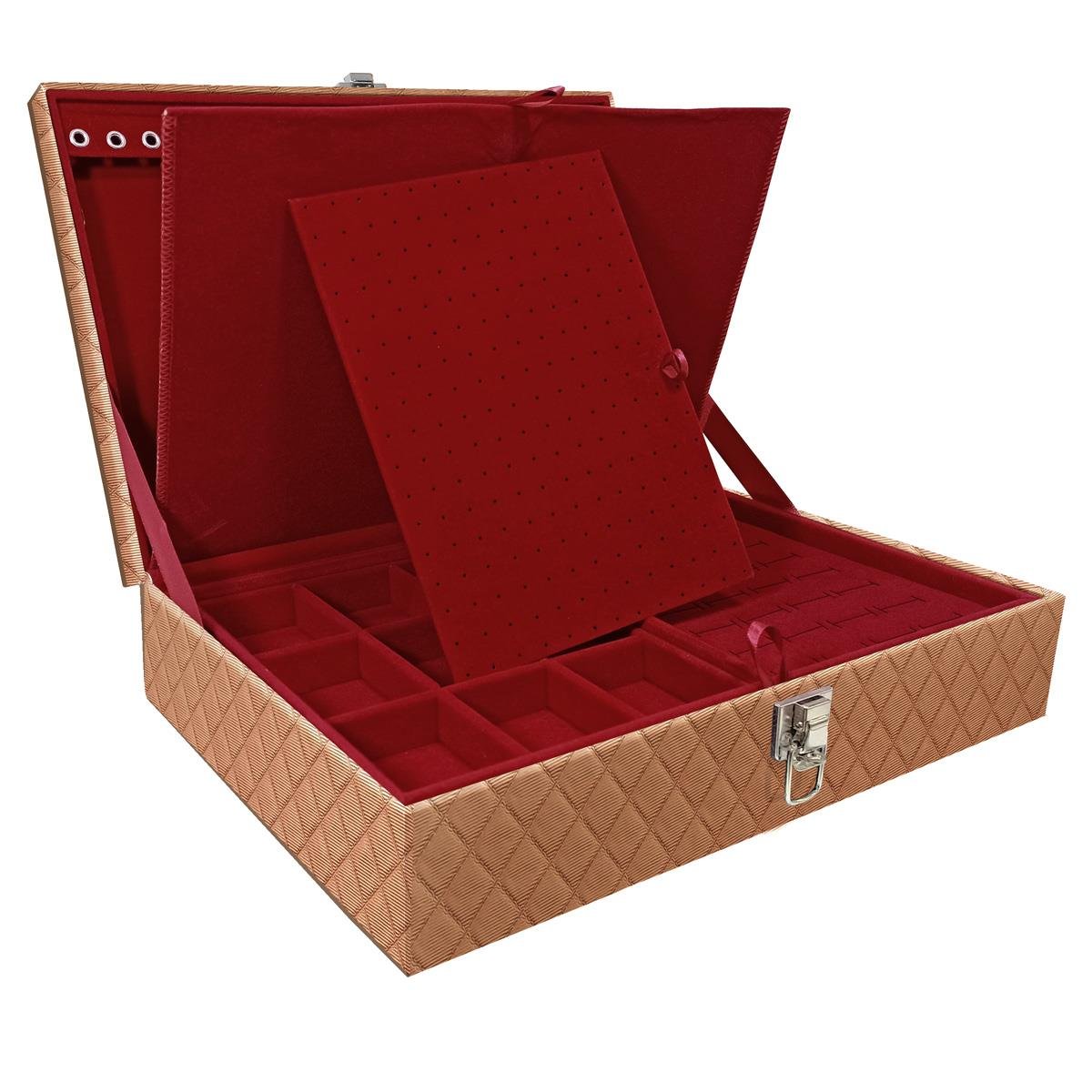 Estojo Maleta Porta Jóias Dupla Grande Dijon Cobre