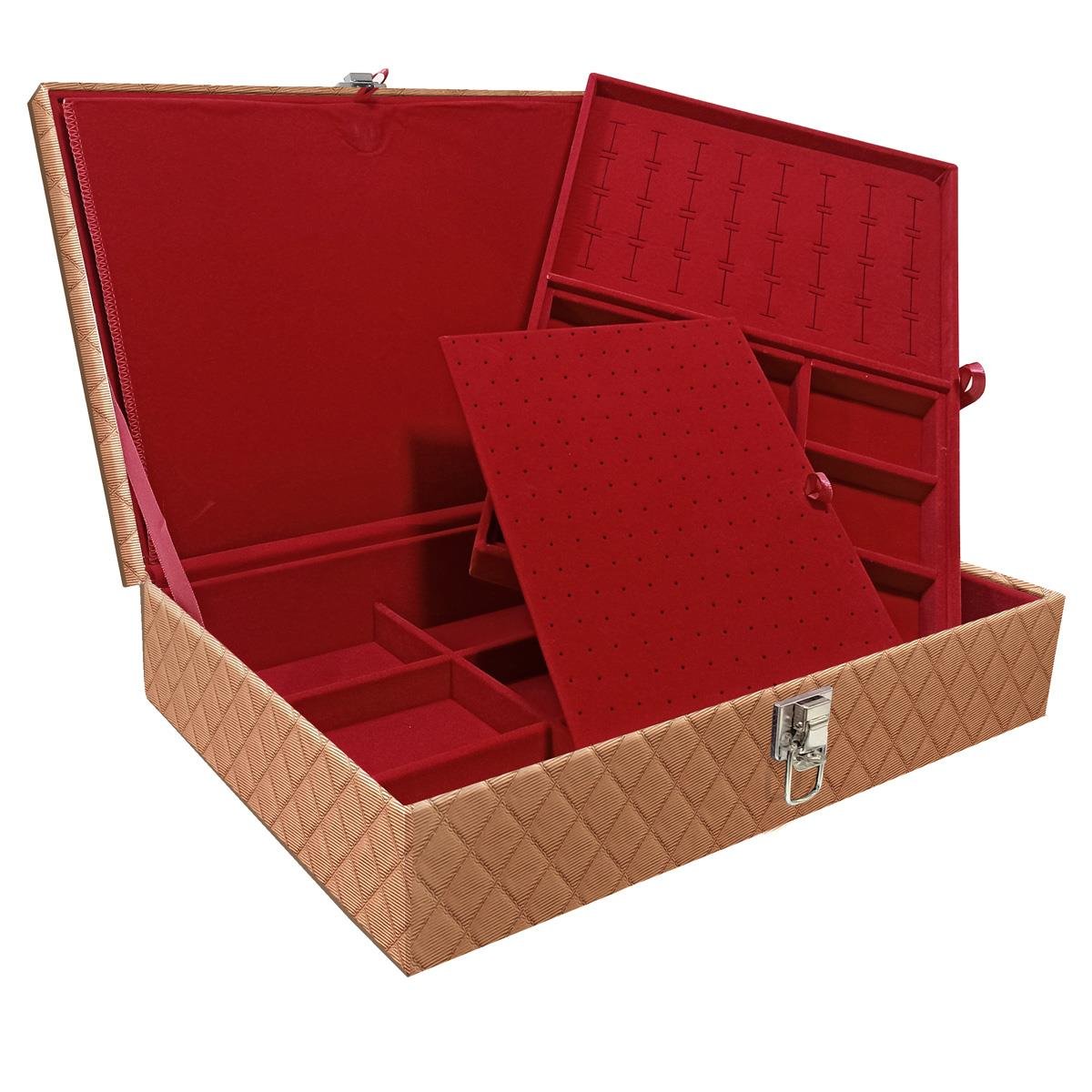 Estojo Maleta Porta Jóias Dupla Grande Dijon Cobre