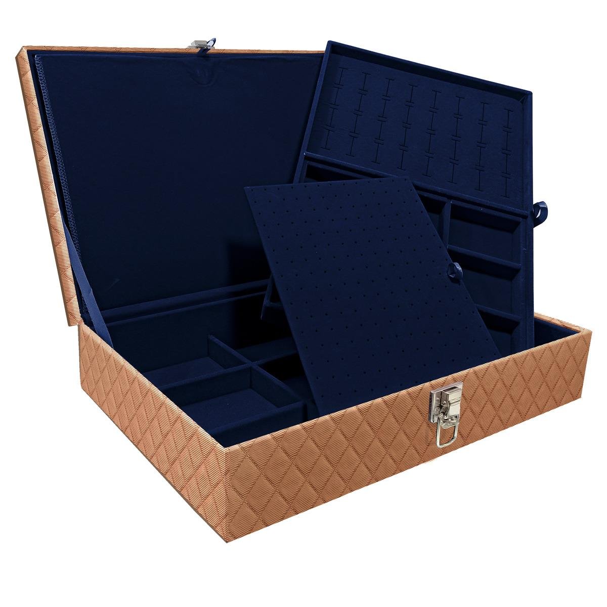 Estojo Maleta Porta Jóias Dupla Grande Dijon Cobre