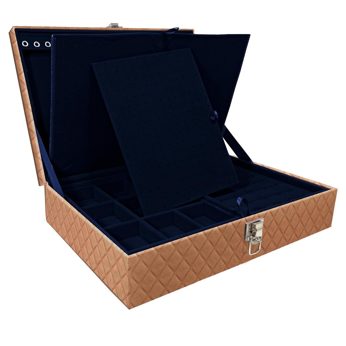 Estojo Maleta Porta Jóias Dupla Grande Dijon Cobre