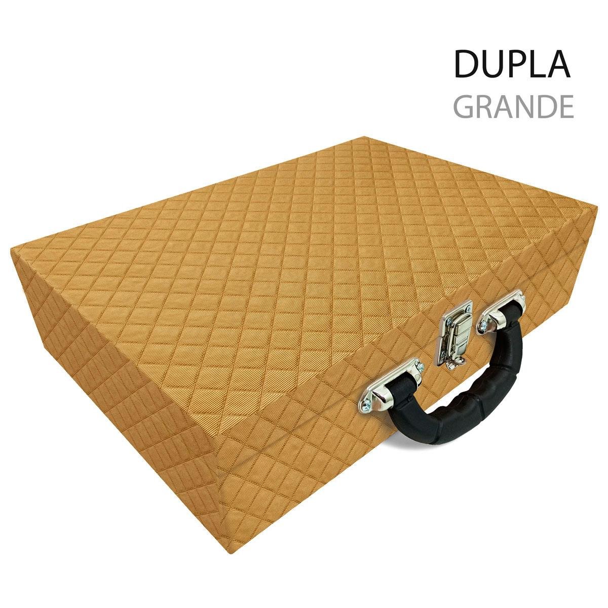 Estojo Maleta Porta Jóias Duplo Grande Dijon Dourado Com Alça Preta e Imã