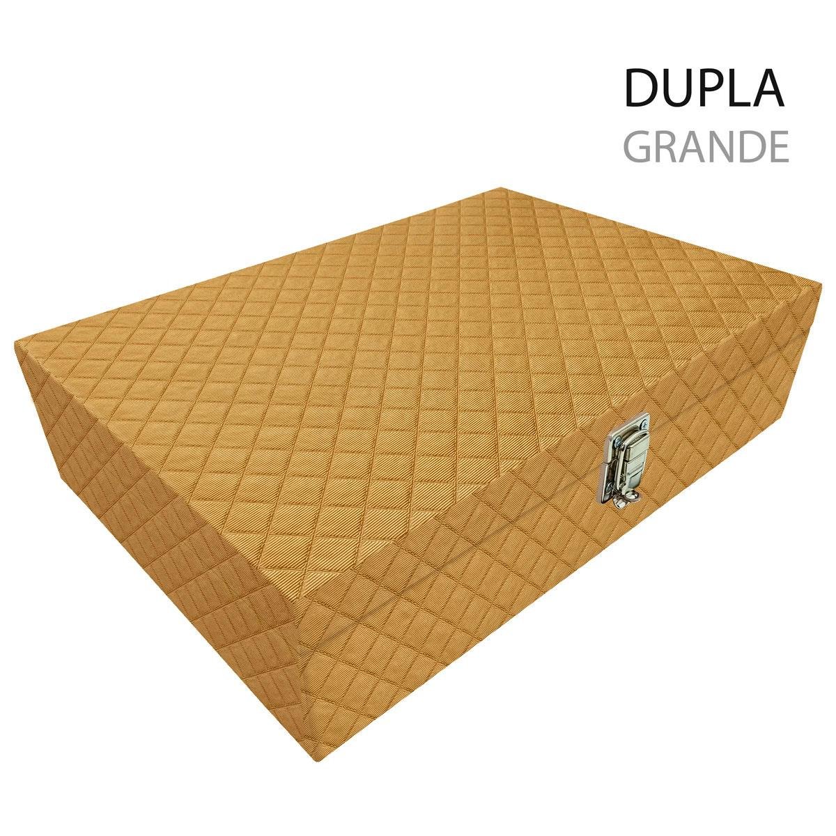 Estojo Maleta Porta Jóias Duplo Grande Dijon Dourado Sem Alça e Com Espelho