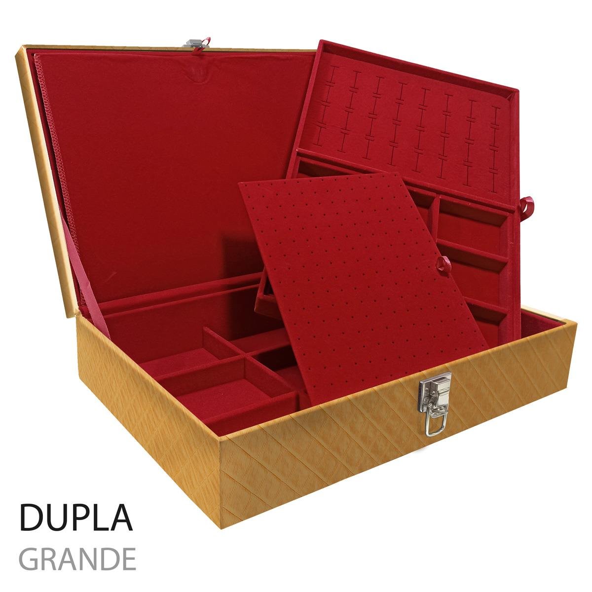 Estojo Maleta Porta Jóias Duplo Grande Dijon Dourado Sem Alça e Com Imã