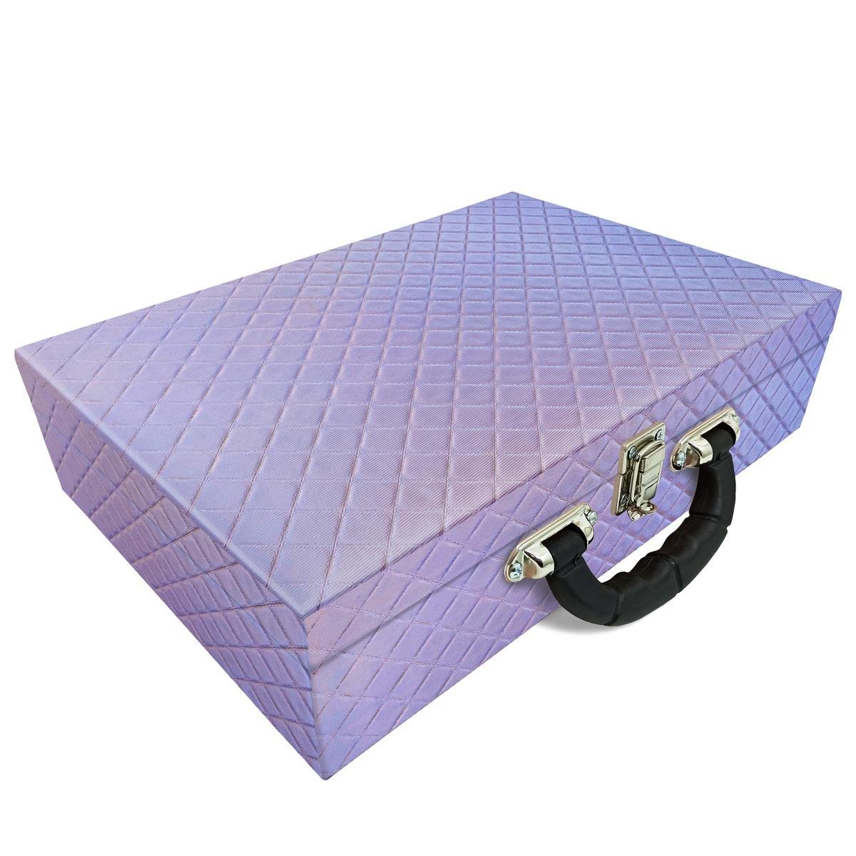 Estojo Maleta Porta Jóias Duplo Grande Dijon Lilás Metalizada Com Alça Preta e Espelho