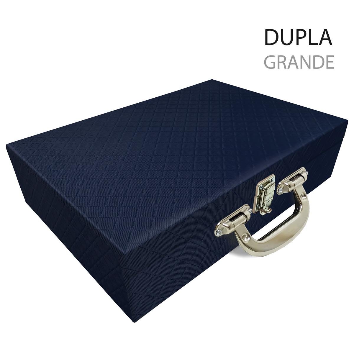Estojo Maleta Porta Jóias Duplo Grande Dijon Azul Marinho Com Alça Cromada e Espelho