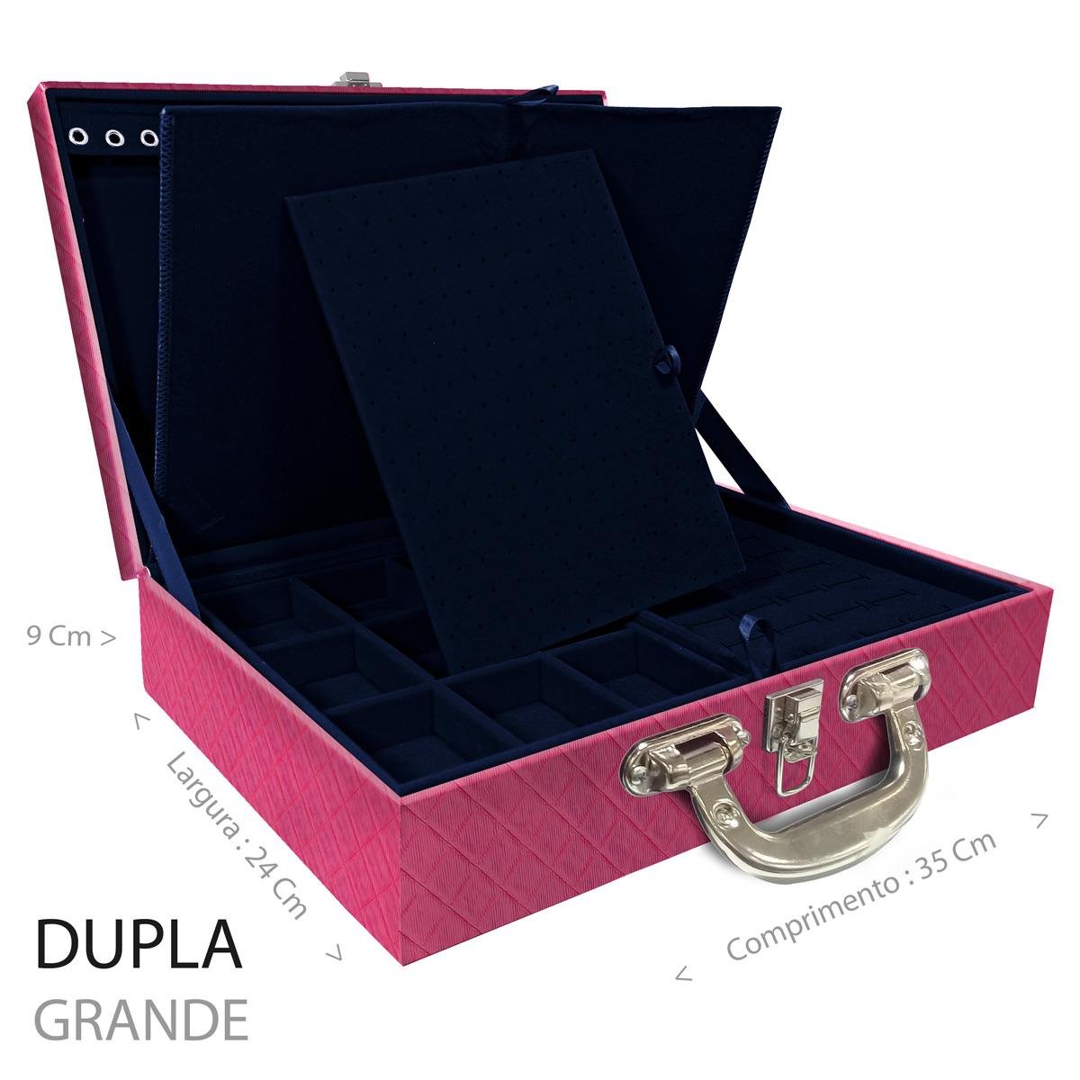 Estojo Maleta Porta Jóias Duplo Grande Dijon Pink Com Alça Cromada e Imã