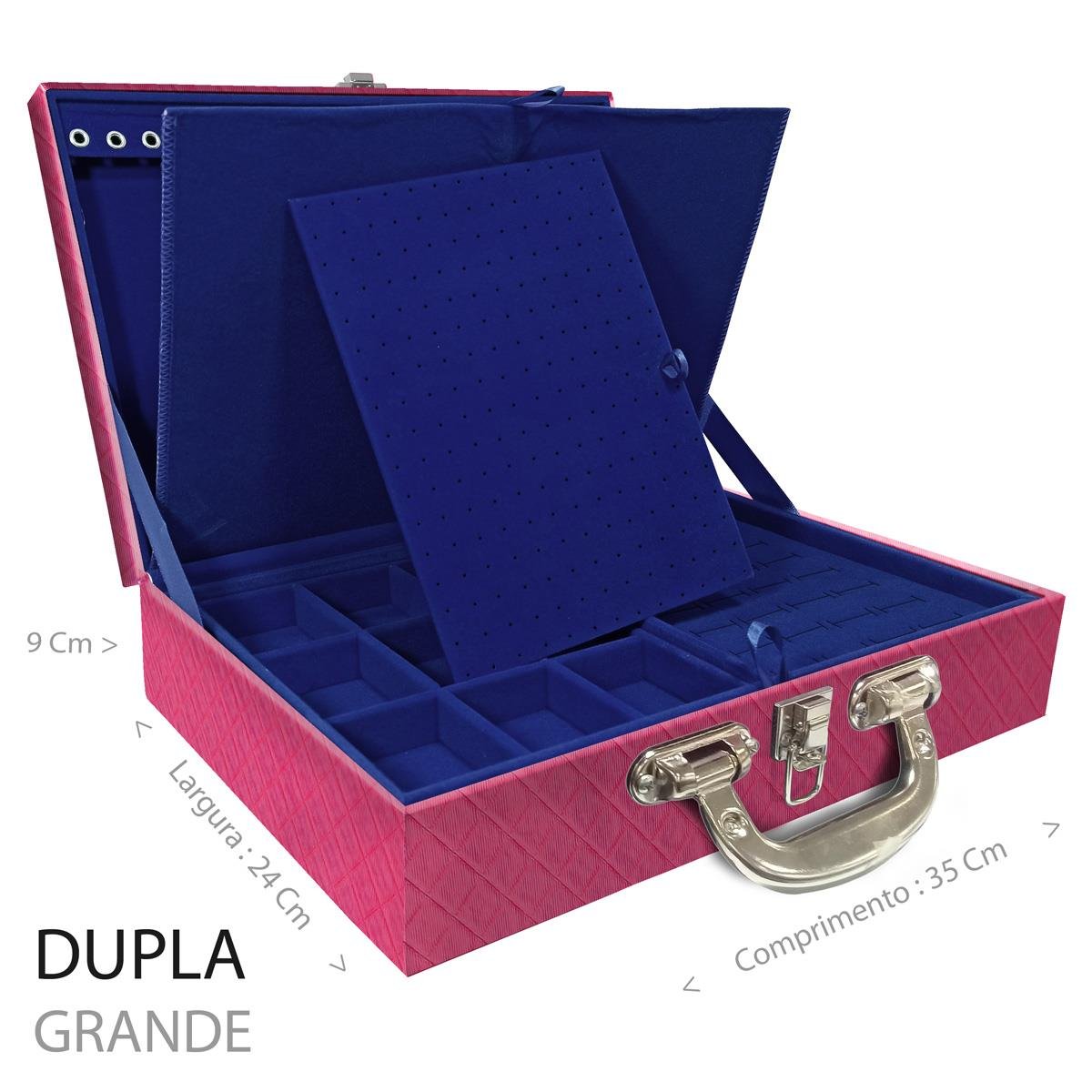 Estojo Maleta Porta Jóias Duplo Grande Dijon Pink Com Alça Cromada e Imã