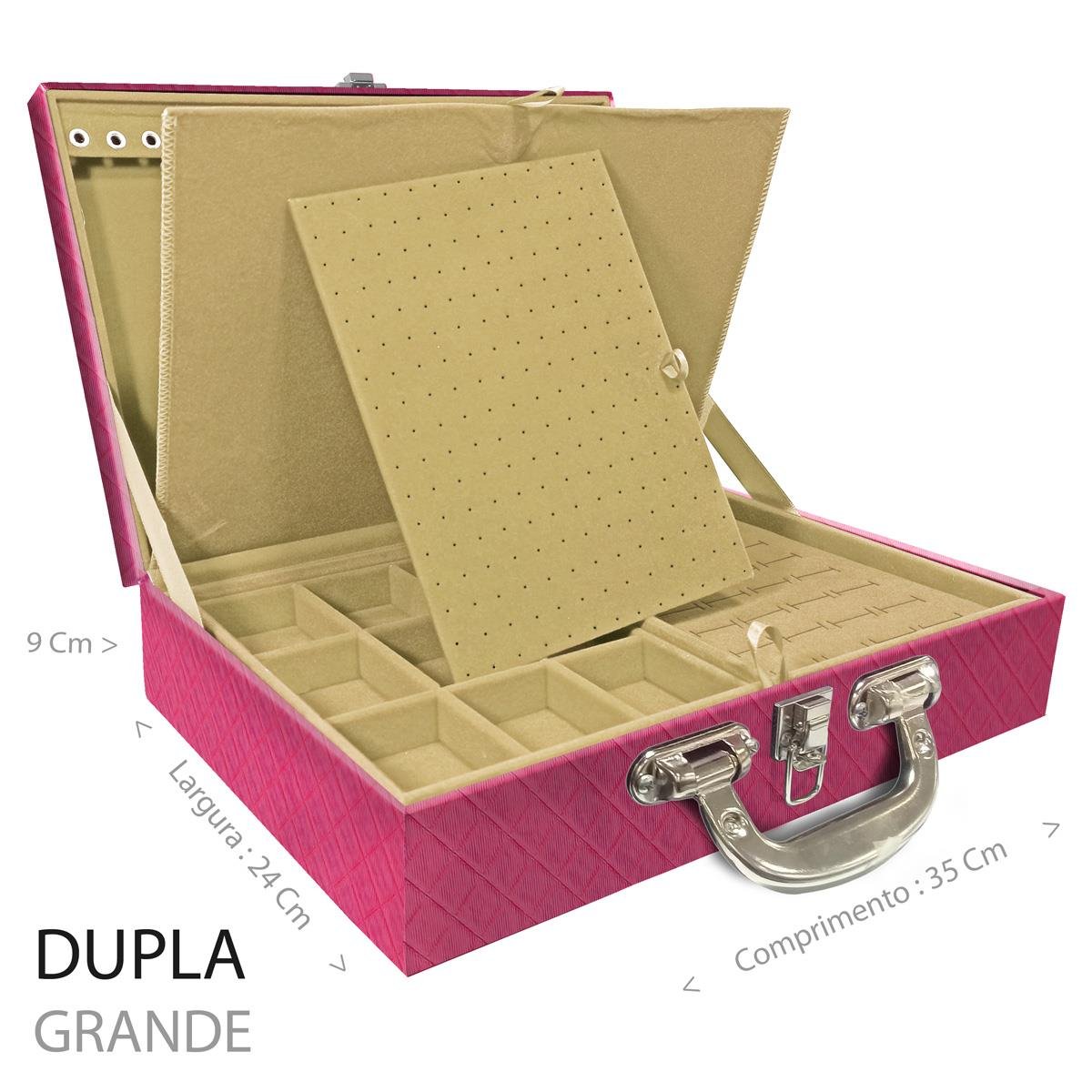 Estojo Maleta Porta Jóias Duplo Grande Dijon Pink Com Alça Cromada e Imã