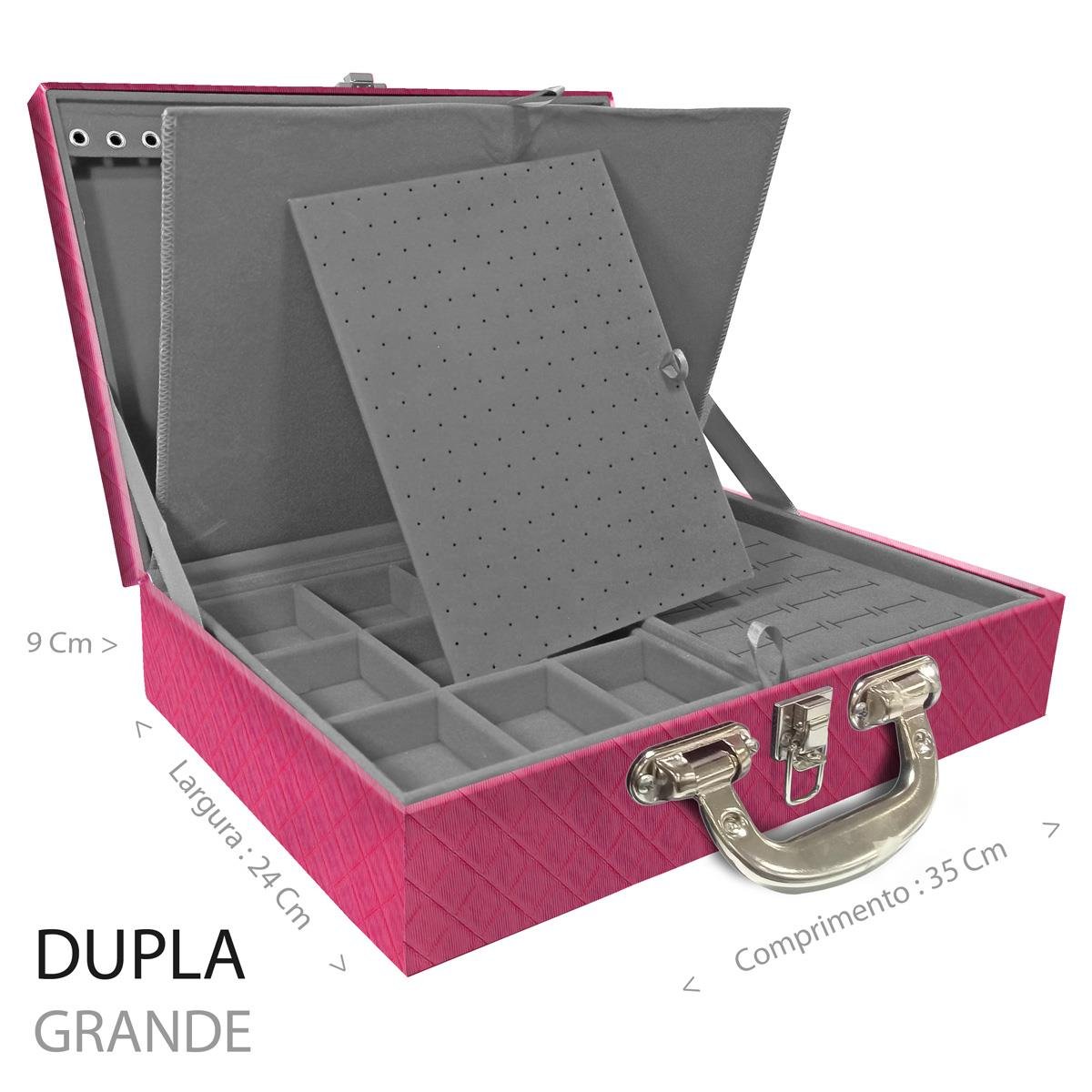 Estojo Maleta Porta Jóias Duplo Grande Dijon Pink Com Alça Cromada e Imã