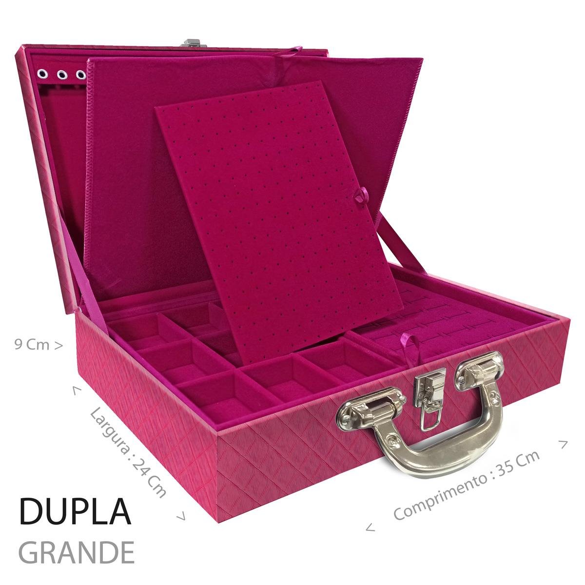 Estojo Maleta Porta Jóias Duplo Grande Dijon Pink Com Alça Cromada e Imã
