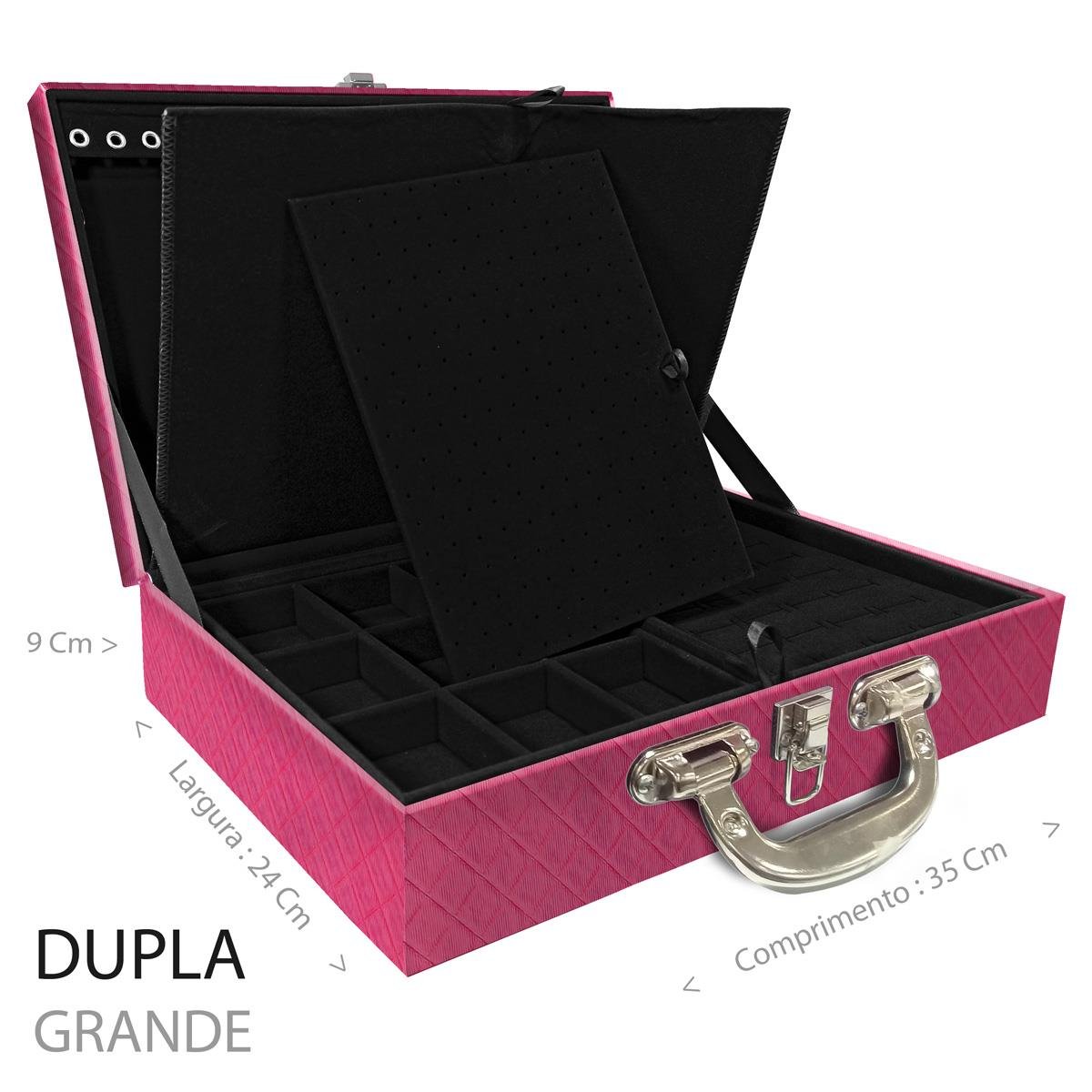 Estojo Maleta Porta Jóias Duplo Grande Dijon Pink Com Alça Cromada e Imã