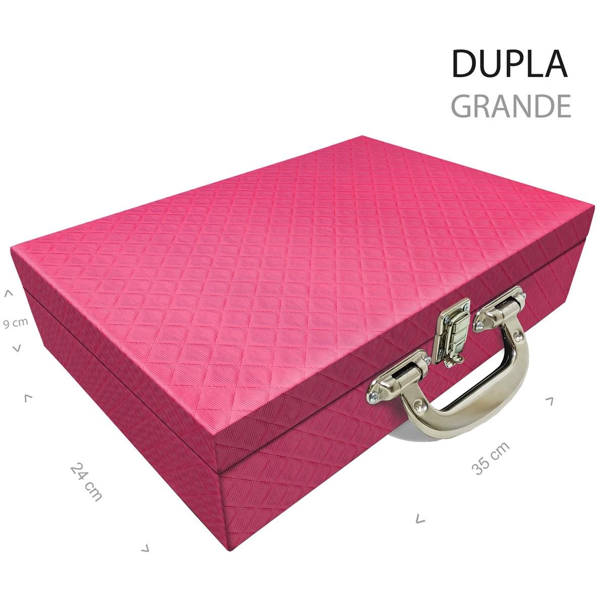 Estojo Maleta Porta Jóias Duplo Grande Dijon Pink Com Alça Cromada e Imã