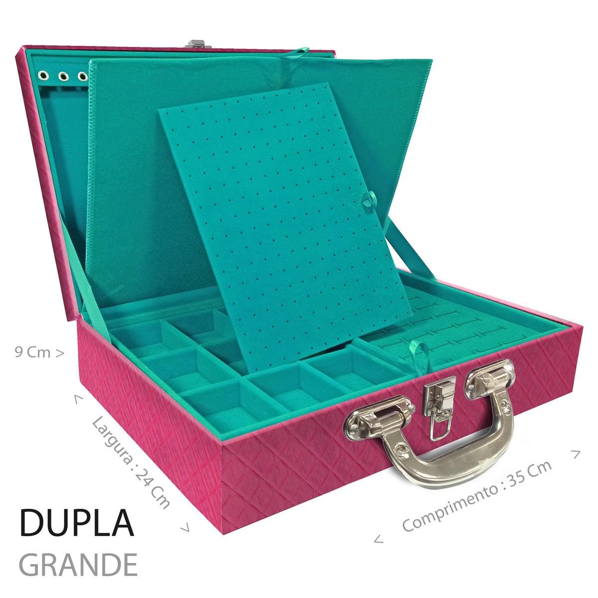 Estojo Maleta Porta Jóias Duplo Grande Dijon Pink Com Alça Cromada e Imã