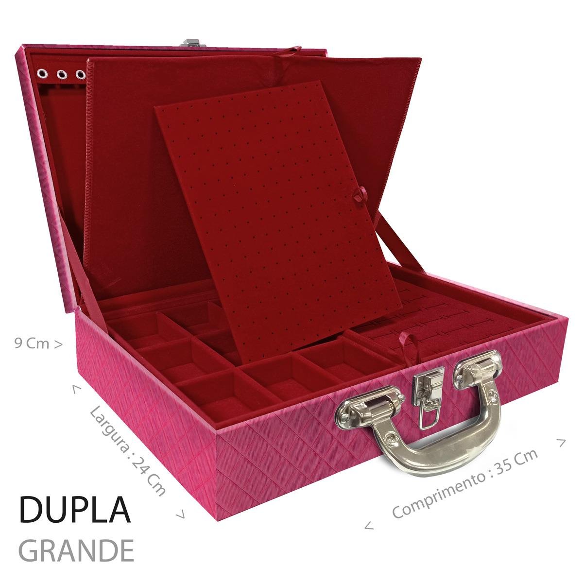 Estojo Maleta Porta Jóias Duplo Grande Dijon Pink Com Alça Cromada e Imã