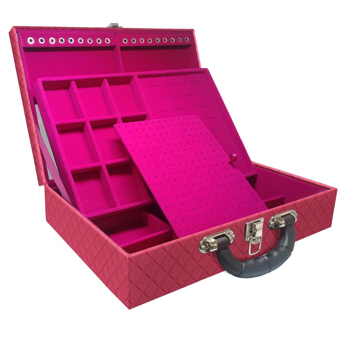 Maleta Dupla Grande Dijon Pink Com Alça Preta e Espelho - Sob Encomenda
