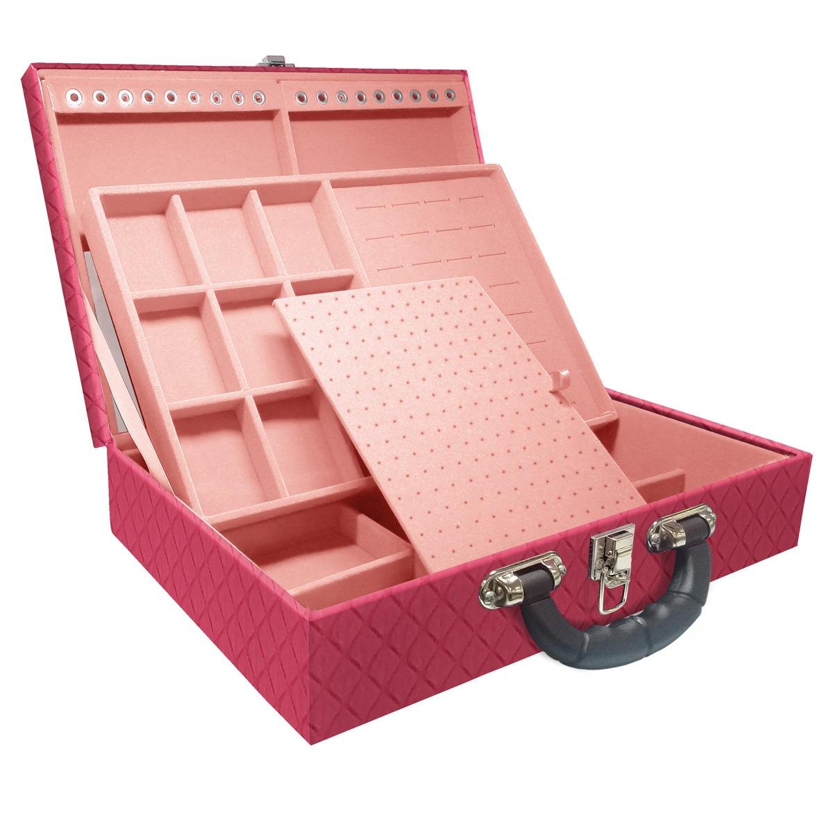 Maleta Dupla Grande Dijon Pink Com Alça Preta e Espelho - Sob Encomenda