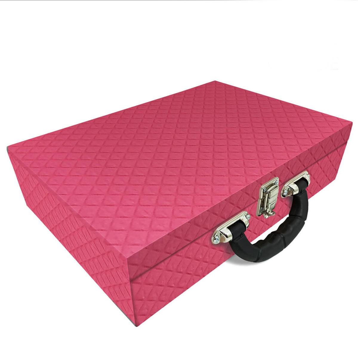 Estojo Maleta Porta Jóias Duplo Grande Dijon Pink Com Alça Preta e Espelho