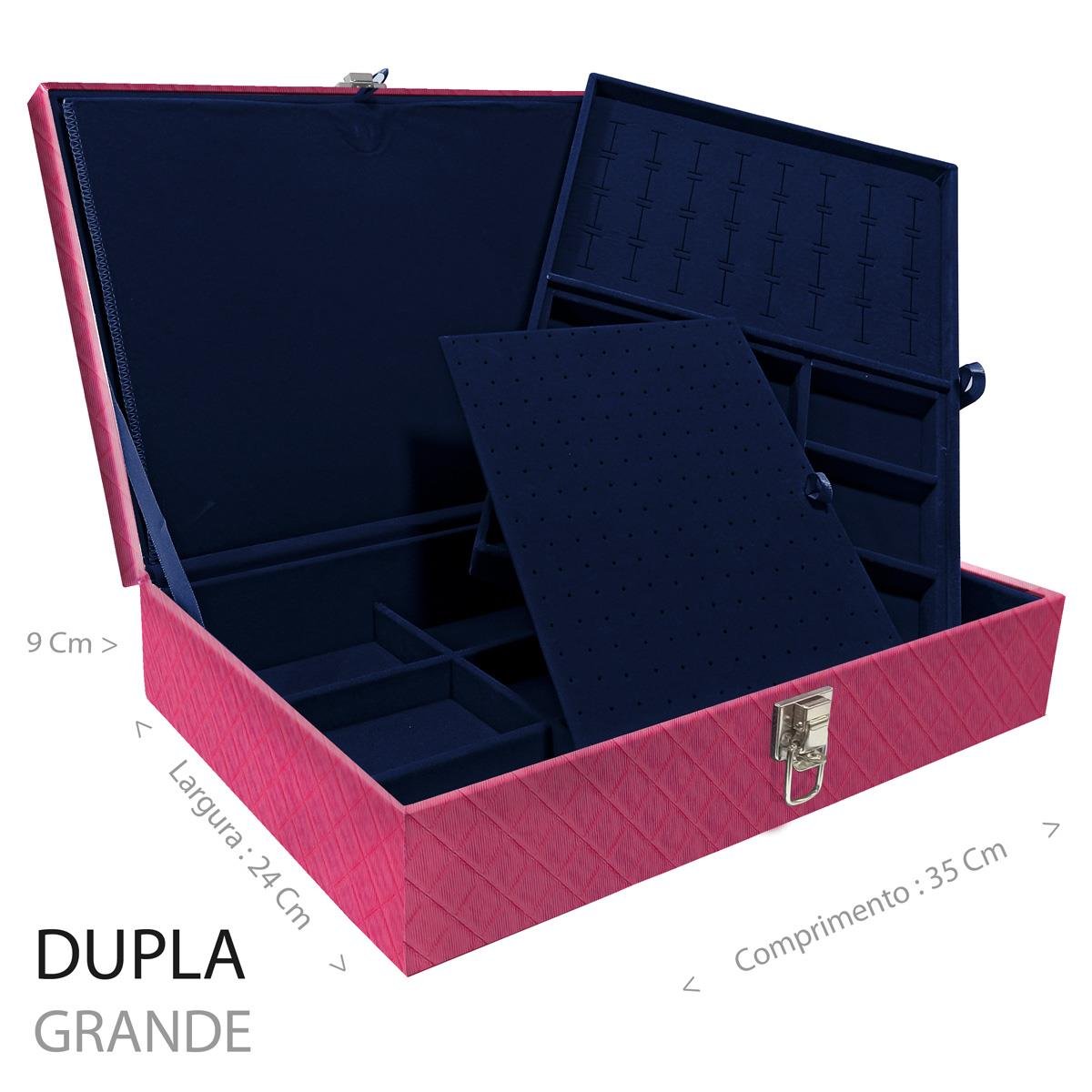 Estojo Maleta Porta Jóias Duplo Grande Dijon Pink Sem Alça e Com Imã