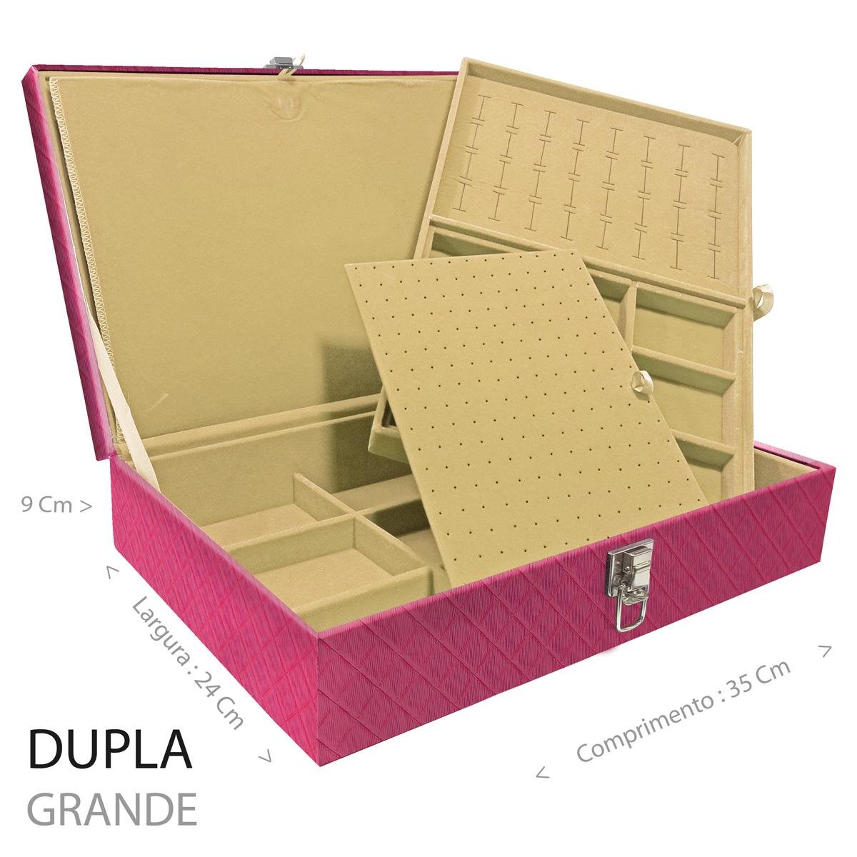 Estojo Maleta Porta Jóias Duplo Grande Dijon Pink Sem Alça e Com Imã