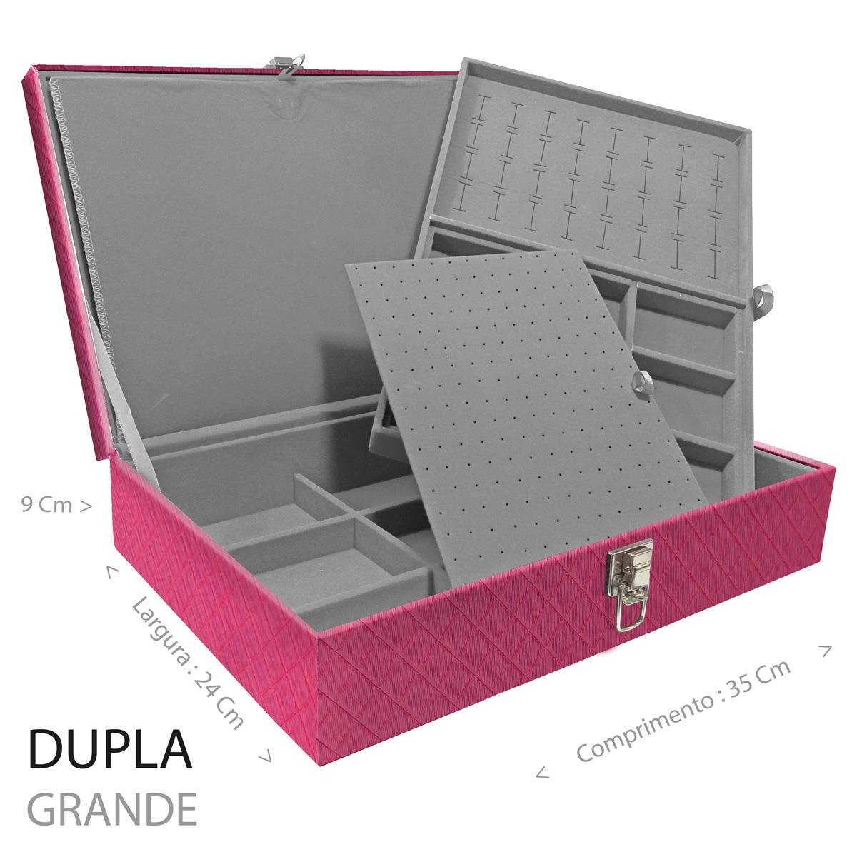 Estojo Maleta Porta Jóias Duplo Grande Dijon Pink Sem Alça e Com Imã