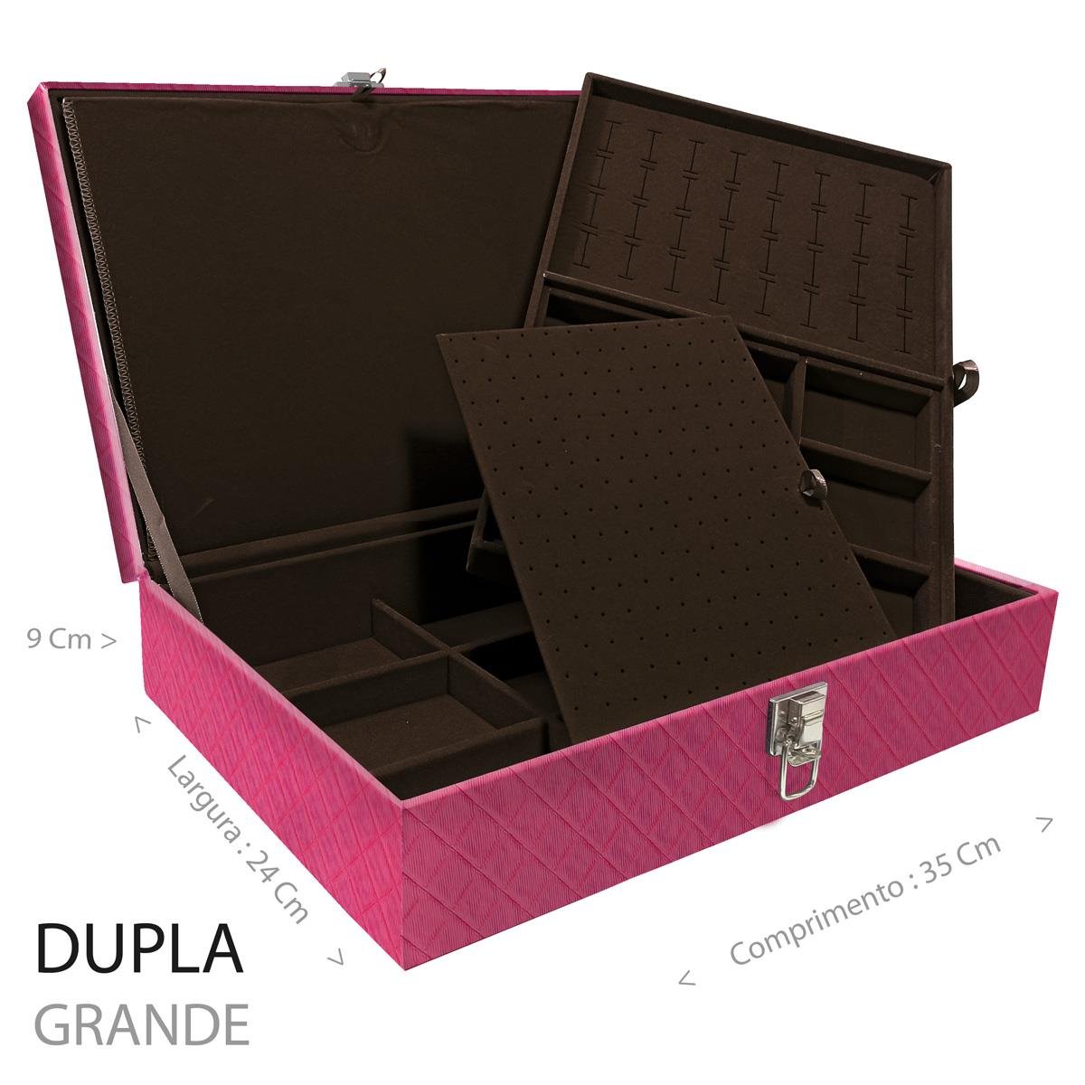 Estojo Maleta Porta Jóias Duplo Grande Dijon Pink Sem Alça e Com Imã