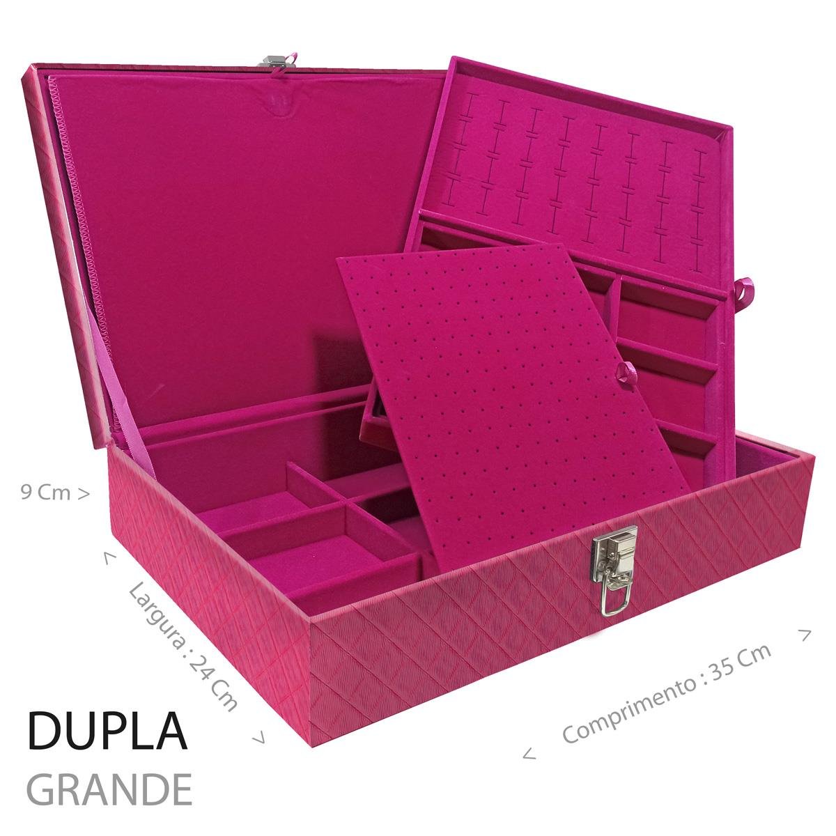 Estojo Maleta Porta Jóias Duplo Grande Dijon Pink Sem Alça e Com Imã