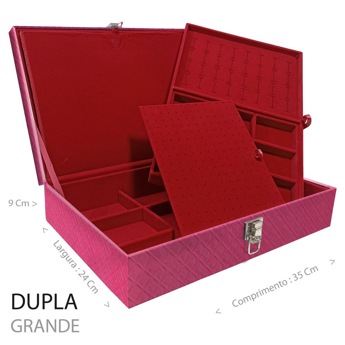 Estojo Maleta Porta Jóias Duplo Grande Dijon Pink Sem Alça e Com Imã