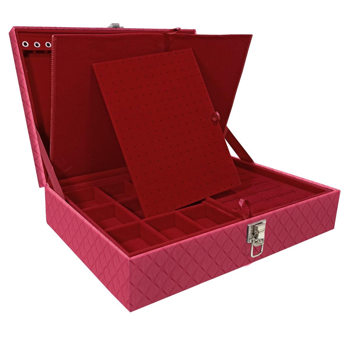 Estojo Maleta Porta Jóias Duplo Grande Dijon Pink Sem Alça e Com Imã