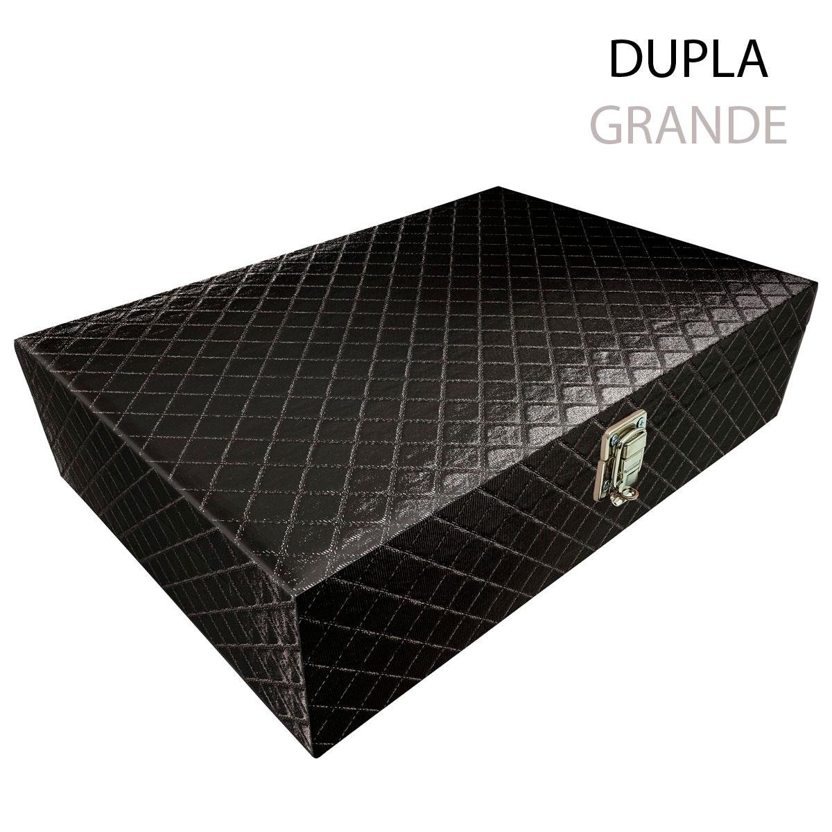 Estojo Maleta Porta Jóias Dupla Grande Dijon Preto Metalizado Sem Alça e Com Espelho