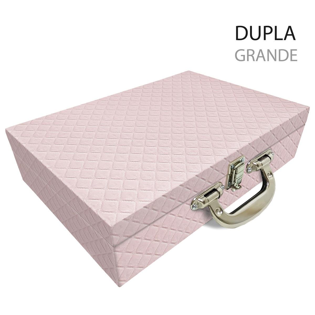 Estojo Maleta Porta Jóias Duplo Grande Dijon Rosa Bebê Com Alça Cromada e Espelho