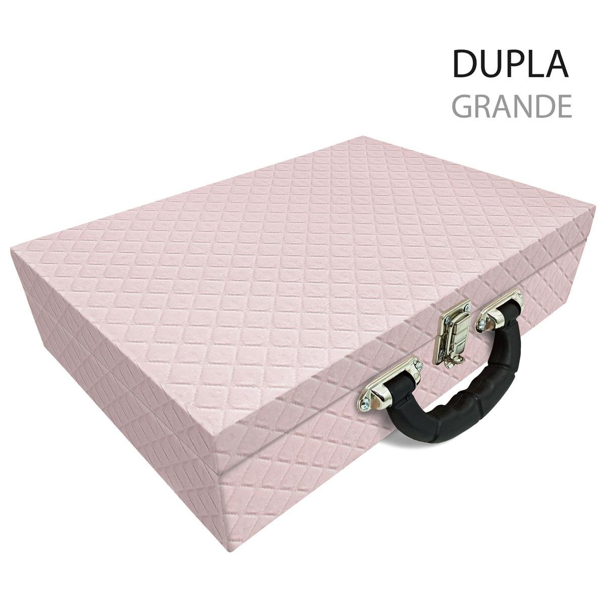 Estojo Maleta Porta Jóias Duplo Grande Dijon Rosa Bebê Com Alça Preta e Imã