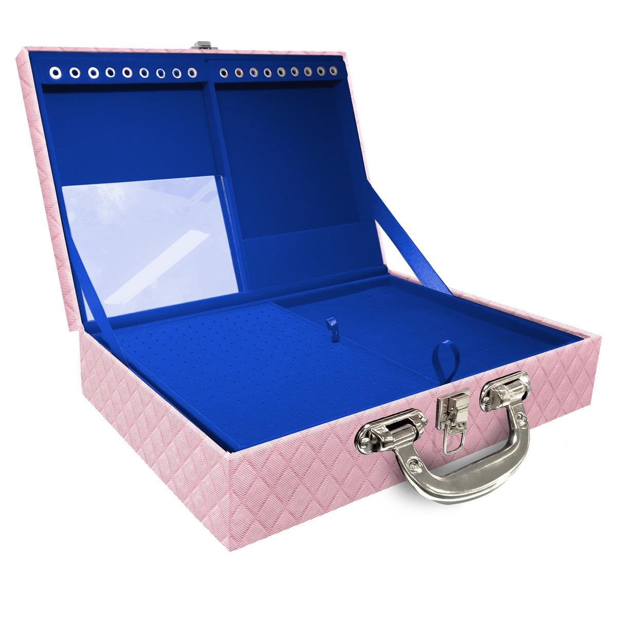 Maleta Dupla Grande Dijon Rosa Bebê Metalizado Com Alça Cromada e Espelho - Sob Encomenda