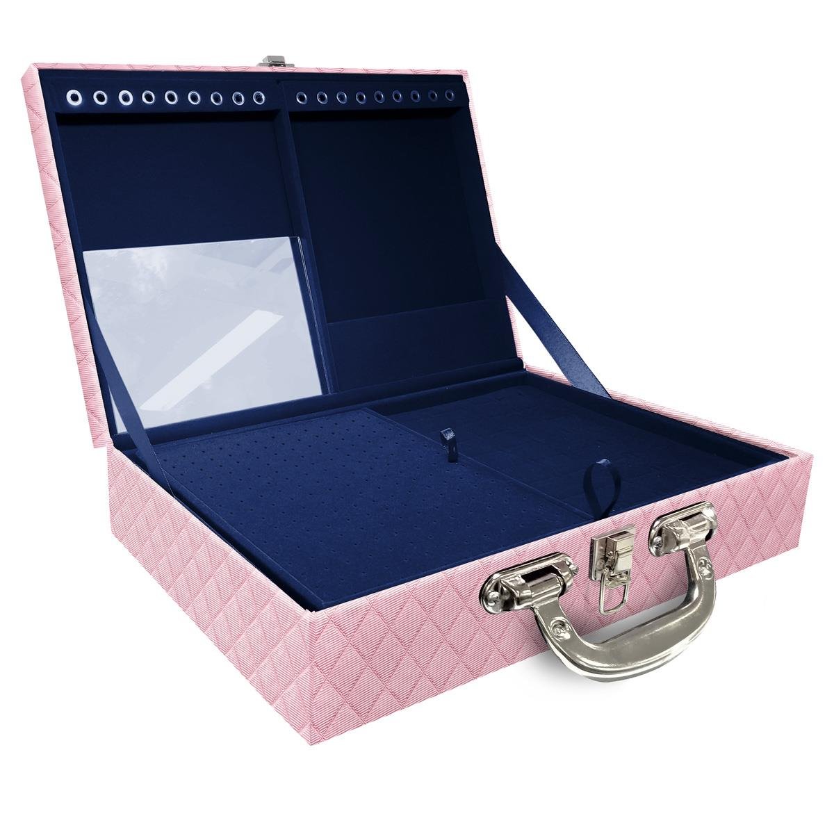 Maleta Dupla Grande Dijon Rosa Bebê Metalizado Com Alça Cromada e Espelho - Sob Encomenda