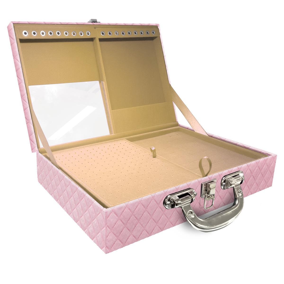 Maleta Dupla Grande Dijon Rosa Bebê Metalizado Com Alça Cromada e Espelho - Sob Encomenda