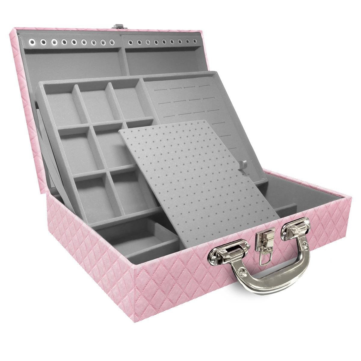 Maleta Dupla Grande Dijon Rosa Bebê Metalizado Com Alça Cromada e Espelho - Sob Encomenda