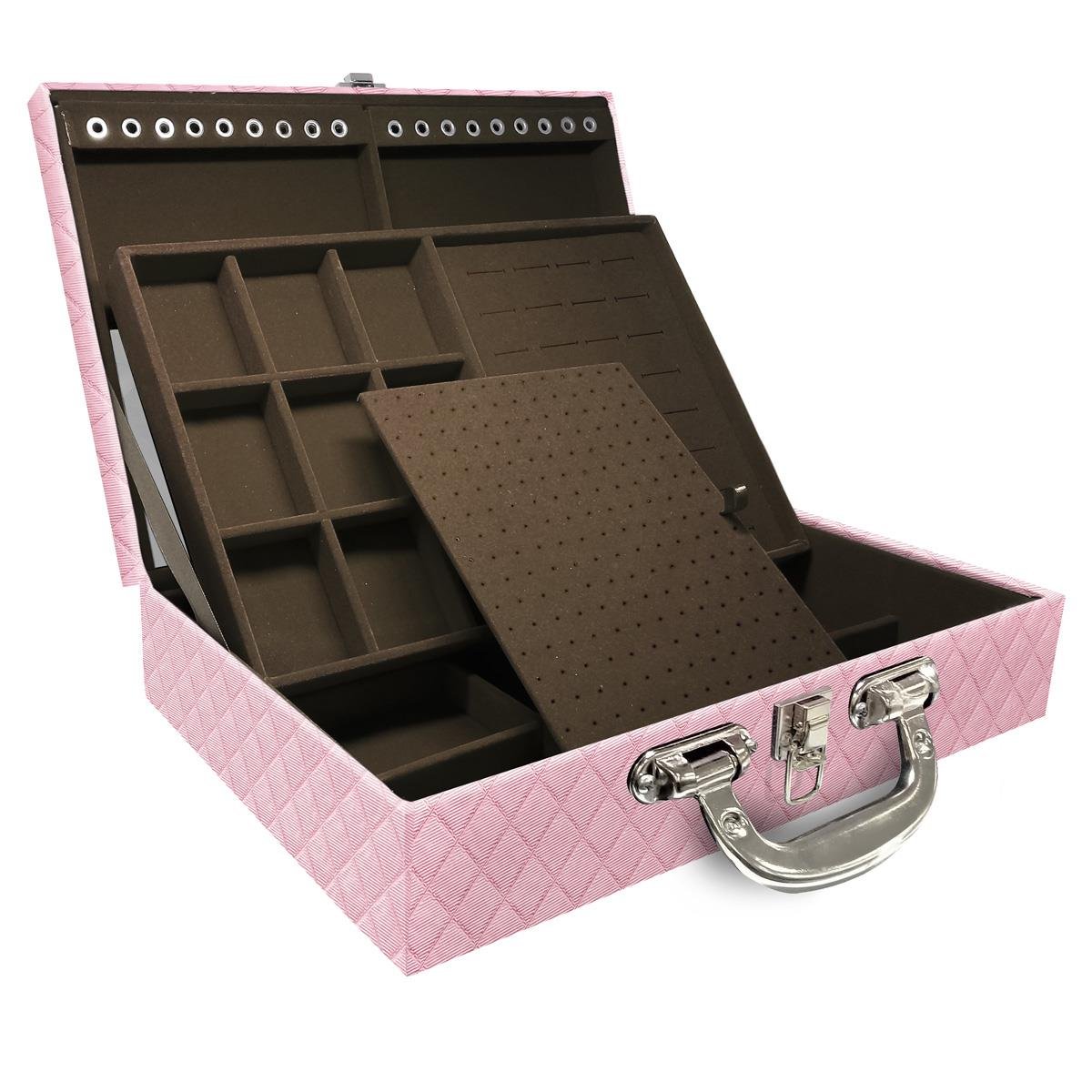 Maleta Dupla Grande Dijon Rosa Bebê Metalizado Com Alça Cromada e Espelho - Sob Encomenda