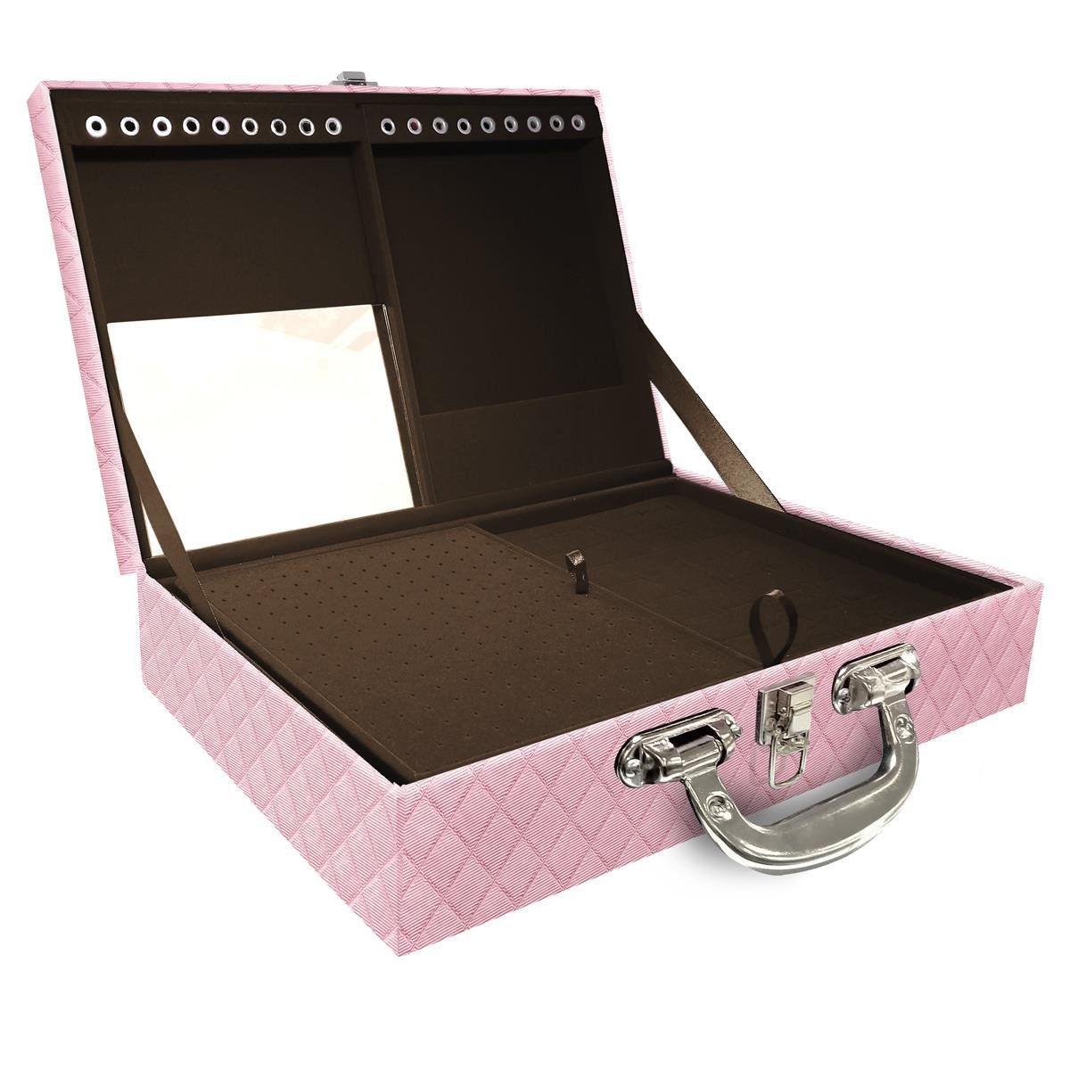 Maleta Dupla Grande Dijon Rosa Bebê Metalizado Com Alça Cromada e Espelho - Sob Encomenda