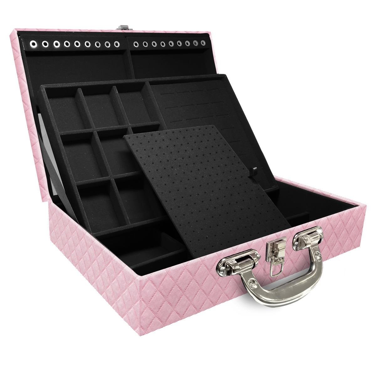 Maleta Dupla Grande Dijon Rosa Bebê Metalizado Com Alça Cromada e Espelho - Sob Encomenda