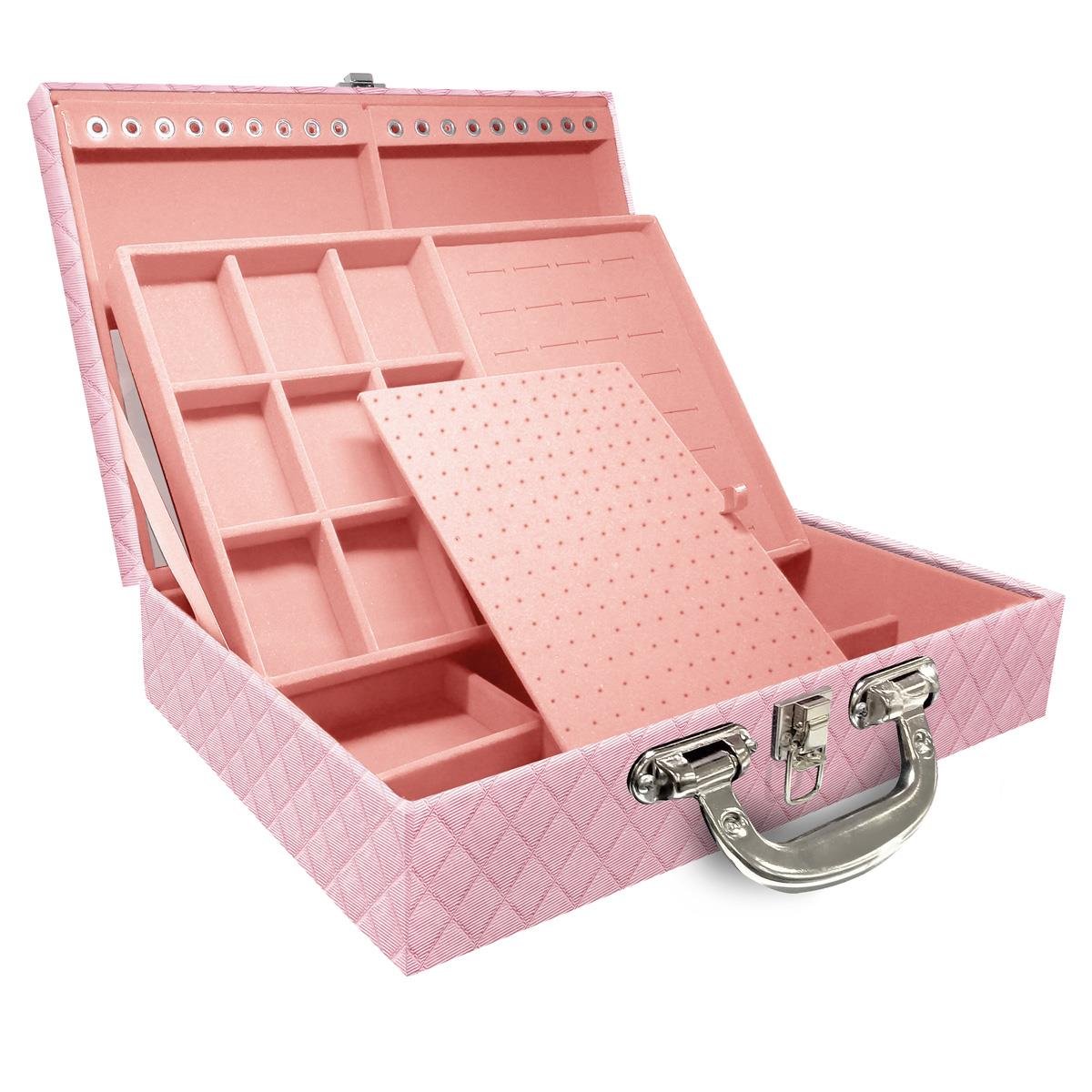 Maleta Dupla Grande Dijon Rosa Bebê Metalizado Com Alça Cromada e Espelho - Sob Encomenda