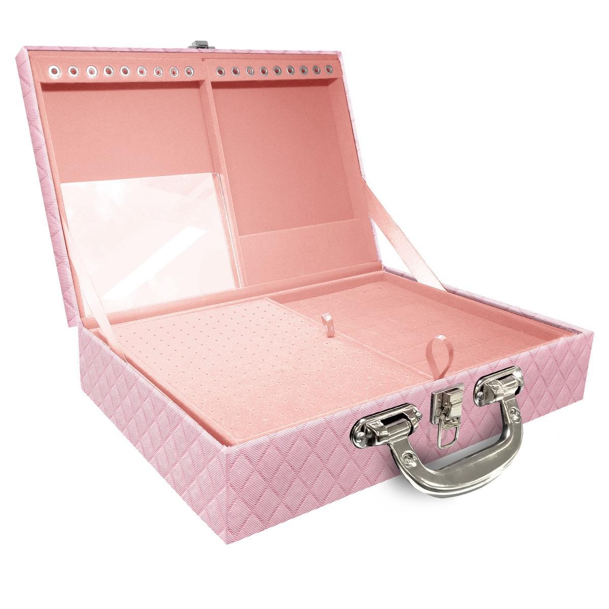 Maleta Dupla Grande Dijon Rosa Bebê Metalizado Com Alça Cromada e Espelho - Sob Encomenda