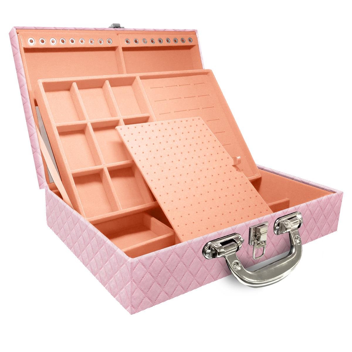 Maleta Dupla Grande Dijon Rosa Bebê Metalizado Com Alça Cromada e Espelho - Sob Encomenda