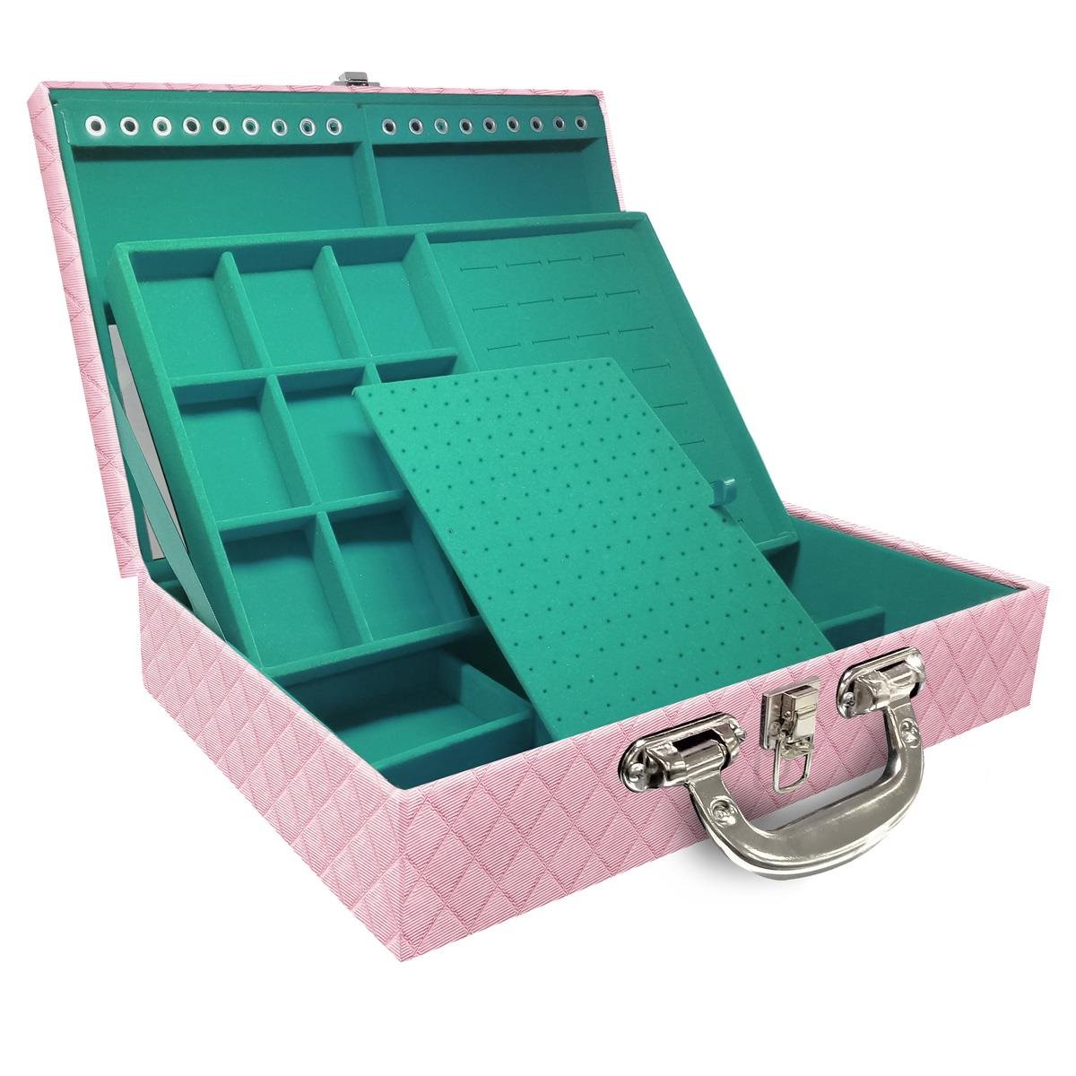 Maleta Dupla Grande Dijon Rosa Bebê Metalizado Com Alça Cromada e Espelho - Sob Encomenda