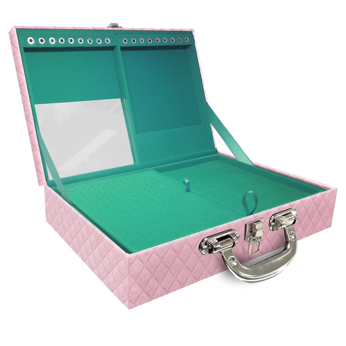 Maleta Dupla Grande Dijon Rosa Bebê Metalizado Com Alça Cromada e Espelho - Sob Encomenda