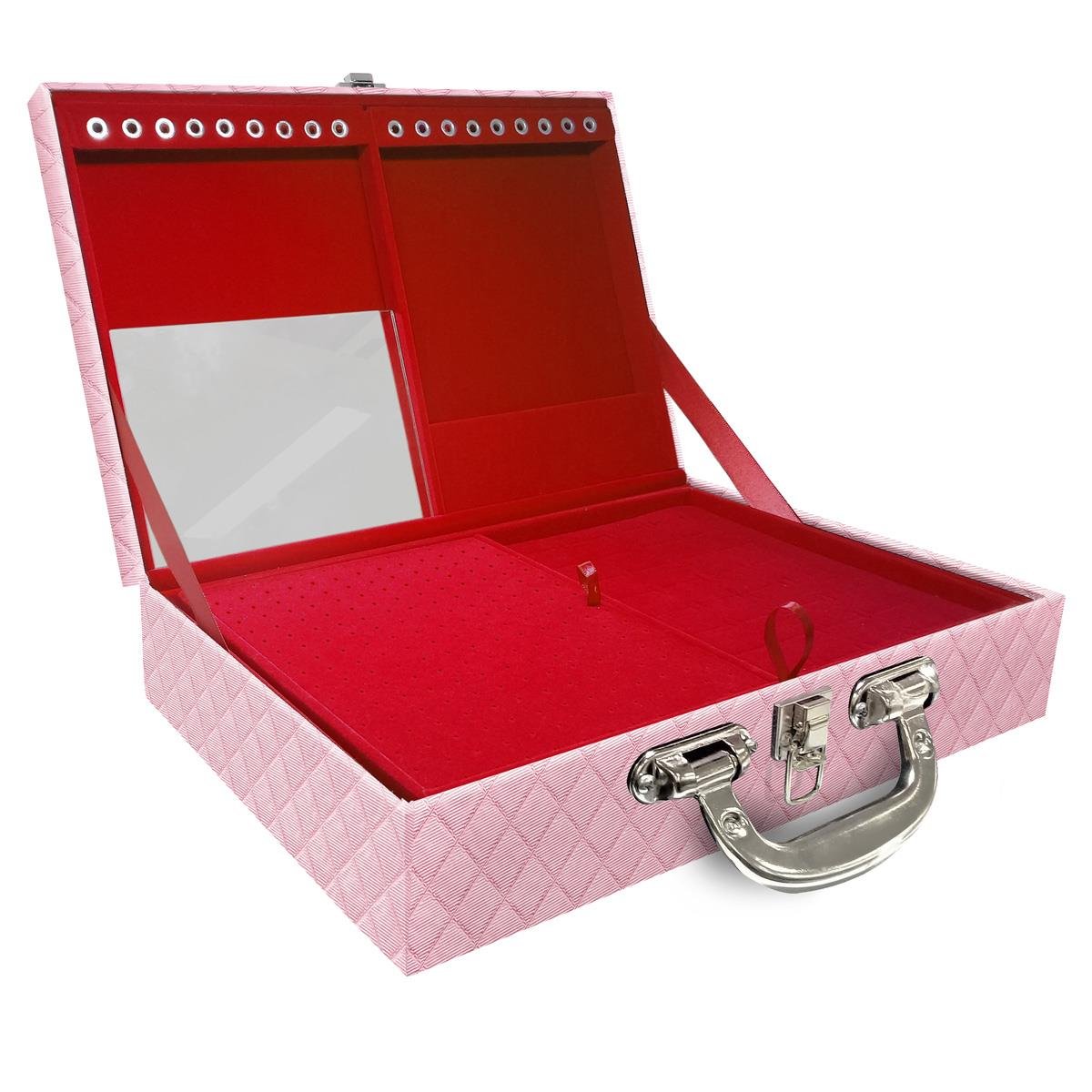 Maleta Dupla Grande Dijon Rosa Bebê Metalizado Com Alça Cromada e Espelho - Sob Encomenda