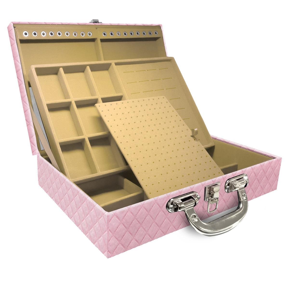 Maleta Dupla Grande Dijon Rosa Bebê Metalizado Com Alça Cromada e Espelho - Sob Encomenda