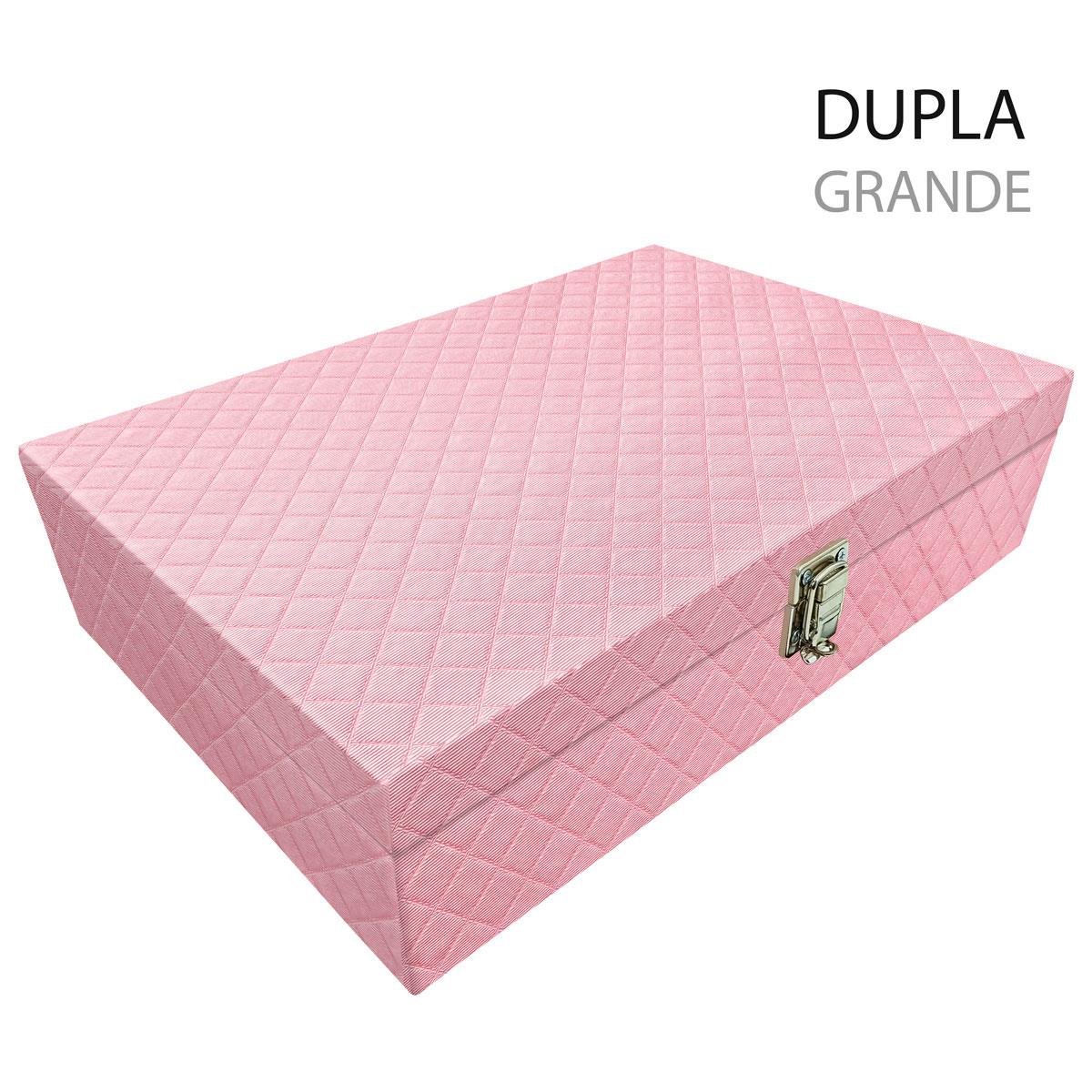 Estojo Maleta Porta Jóias Dupla Grande Dijon Rosa Bebê Metalizado Sem Alça e Com Espelho