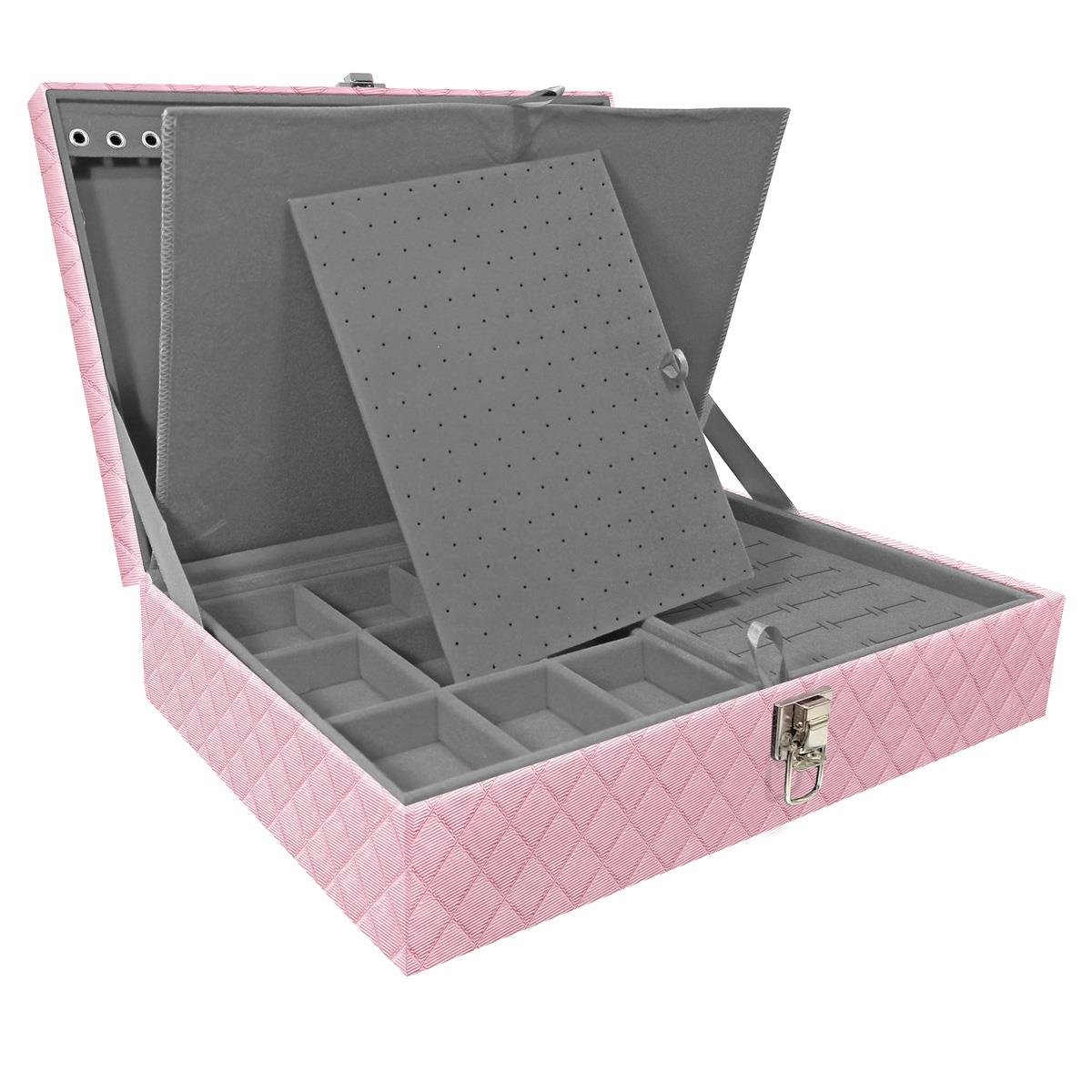 Estojo Maleta Porta Jóias Dupla Grande Dijon Rosa Bebê Metalizado Sem Alça e Com Imã