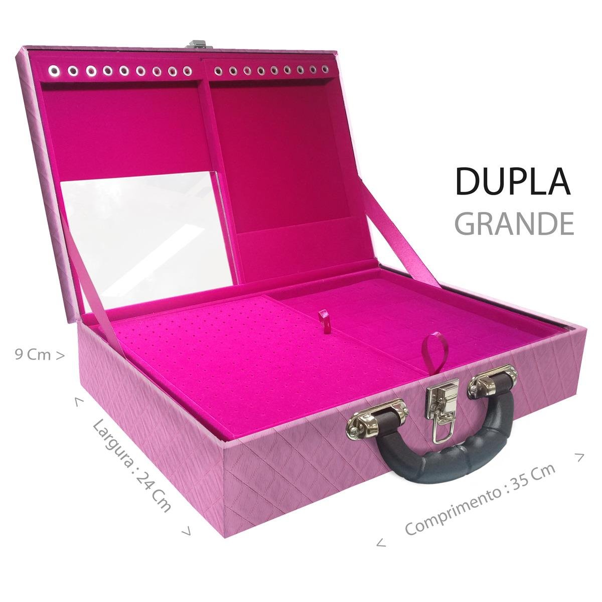 Maleta Dupla Grande Djon Rosa Médio Com Alça Preta e Espelho